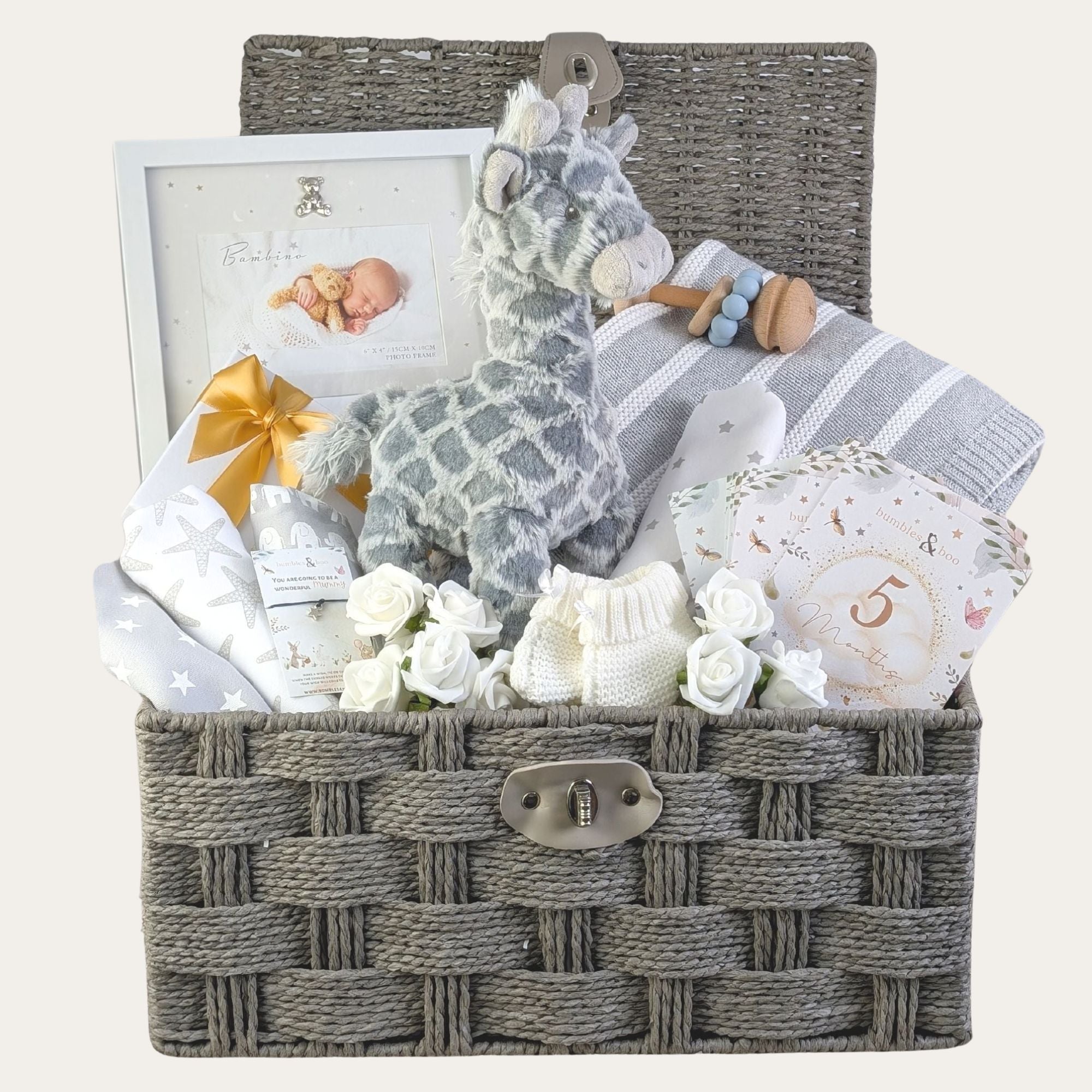 Baby Hamper Basket Grey Giraffe New Baby Gifts Bumbles Boo