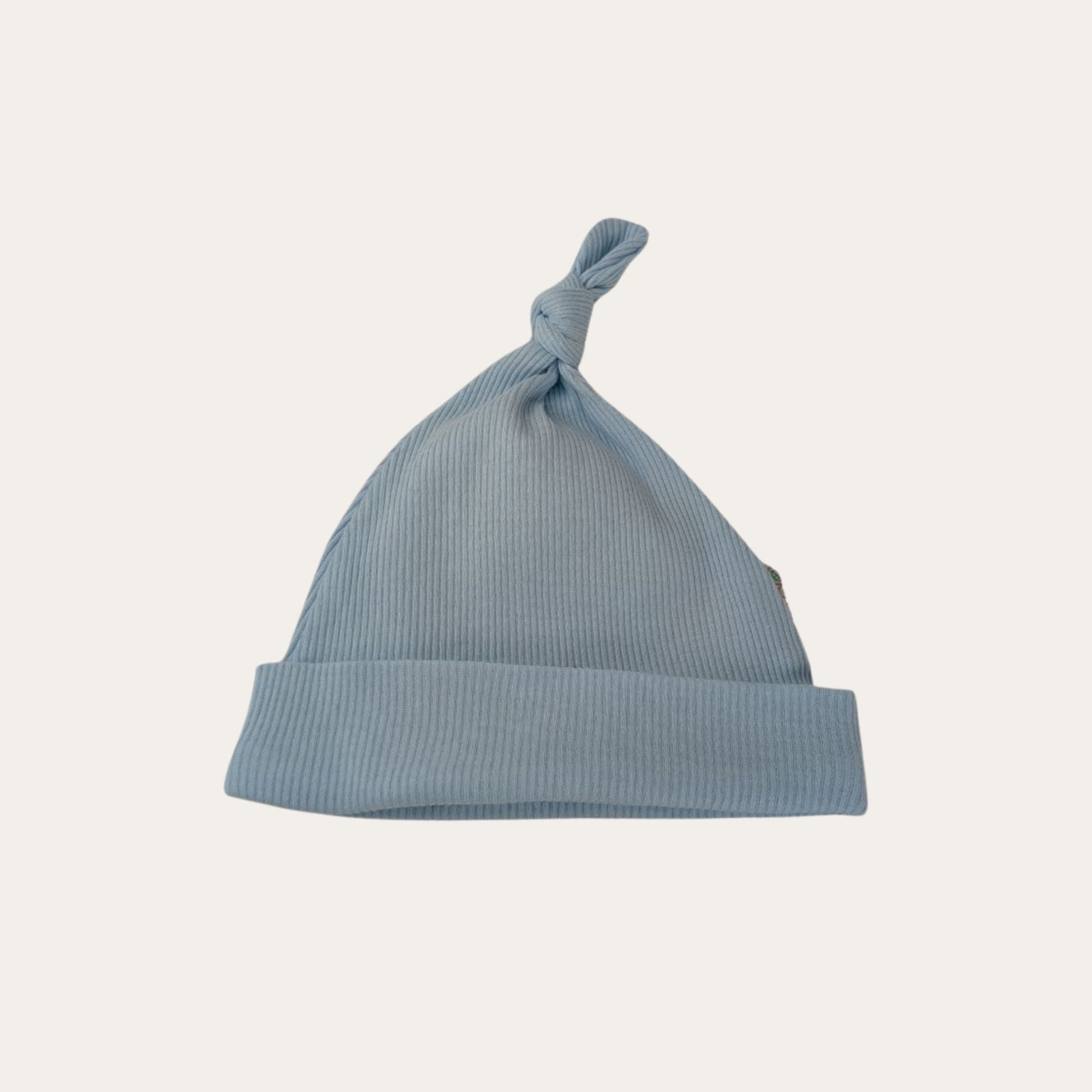 Baby Boy Dusky Blue Organic Knot Ribbed Hat Bumbles Boo