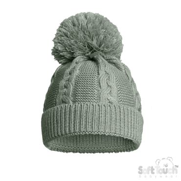 Soft Cable Knit Pom Pom Hat, Gray