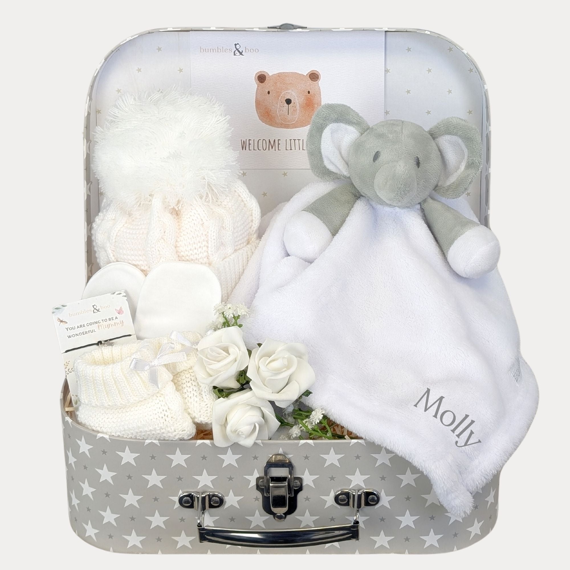 Personalised Newborn Hamper Elephant Themed Gifts for New Baby Bumbles Boo