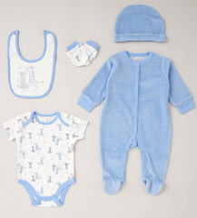 Baby Clothing Blue Ribbed Velour Giraffe Gift Set