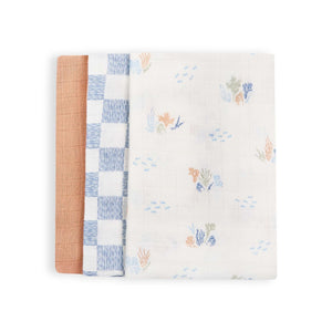 coastline muslin baby swaddles set of three