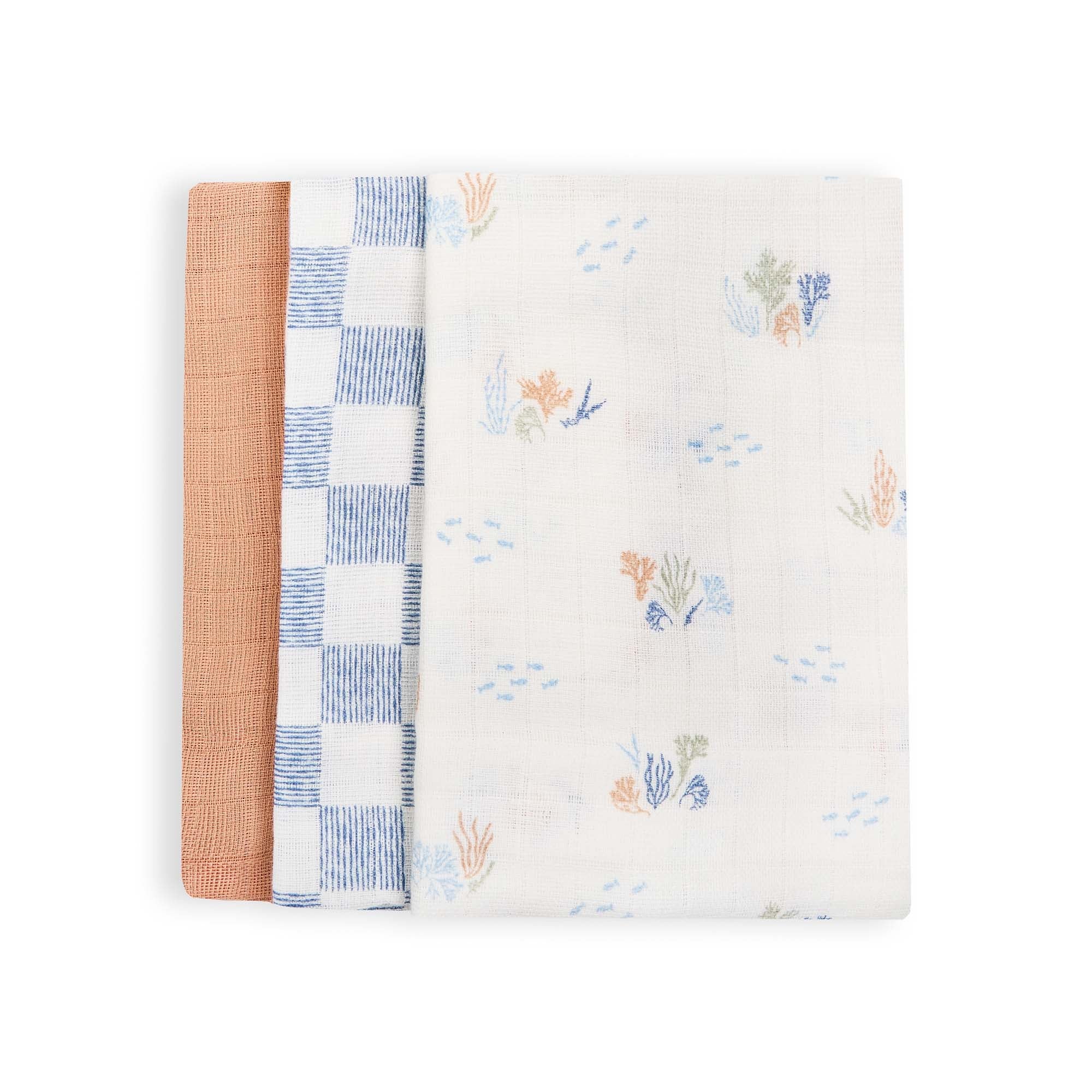 Organic Cotton Set of 3 Muslins &#39;Coastline&#39;, Muslins