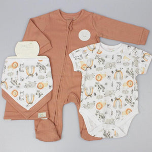 Neutral Unisex Baby Clothing 5 Piece set with rainbow and safari animal print