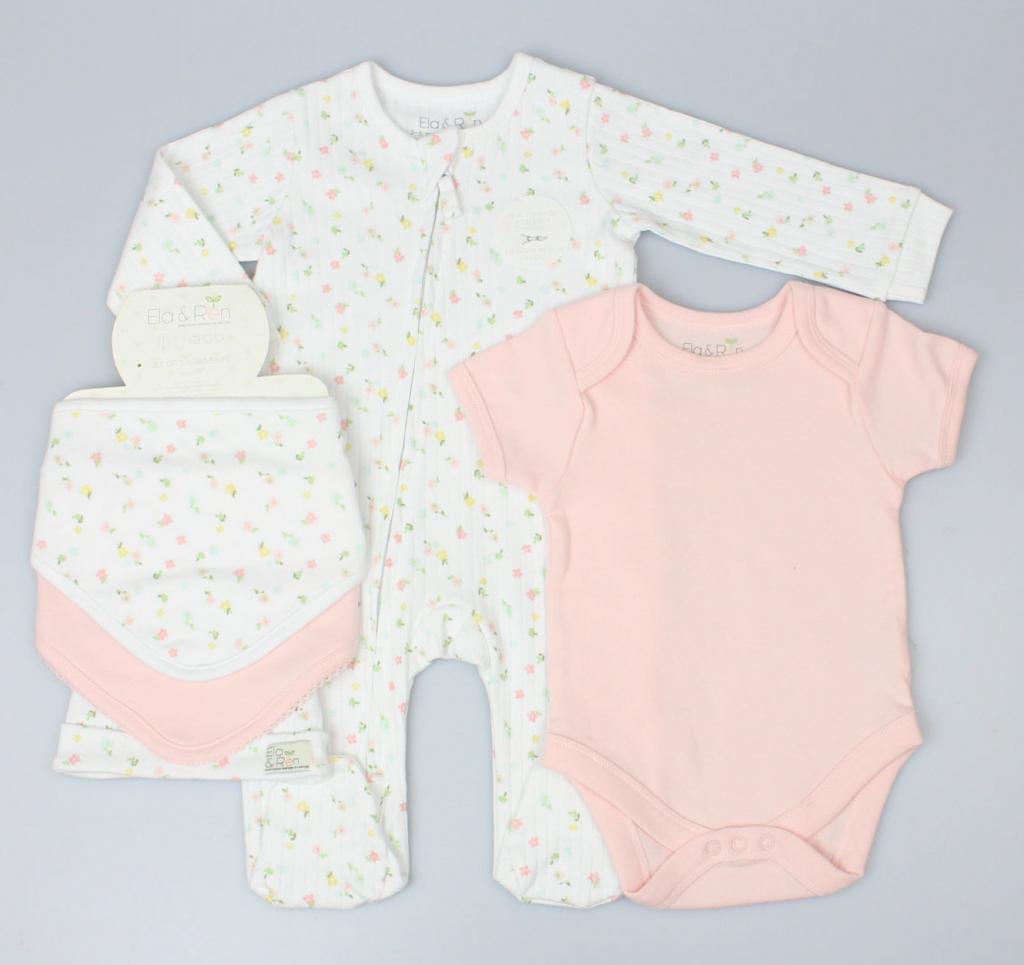 Baby girl clothing flowers themed new baby clothing set in pink and white