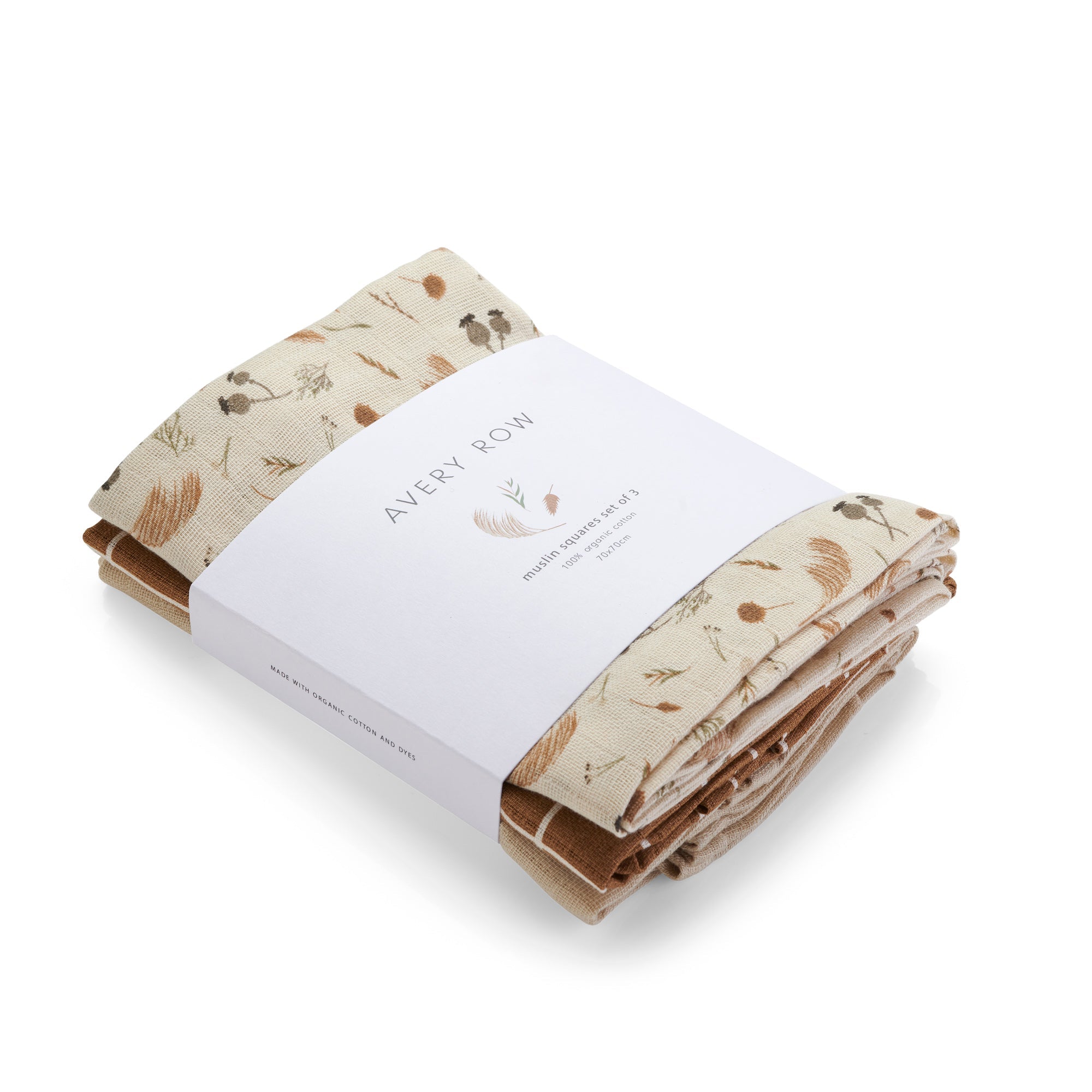 Organic Cotton Set of 3 Muslins &#39;Grasslands&#39;