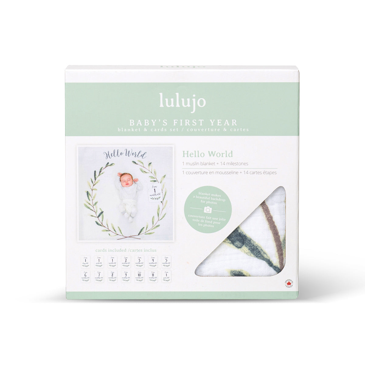 Large Cotton Swaddle and Milestone Cards &#39;Hello World&#39;