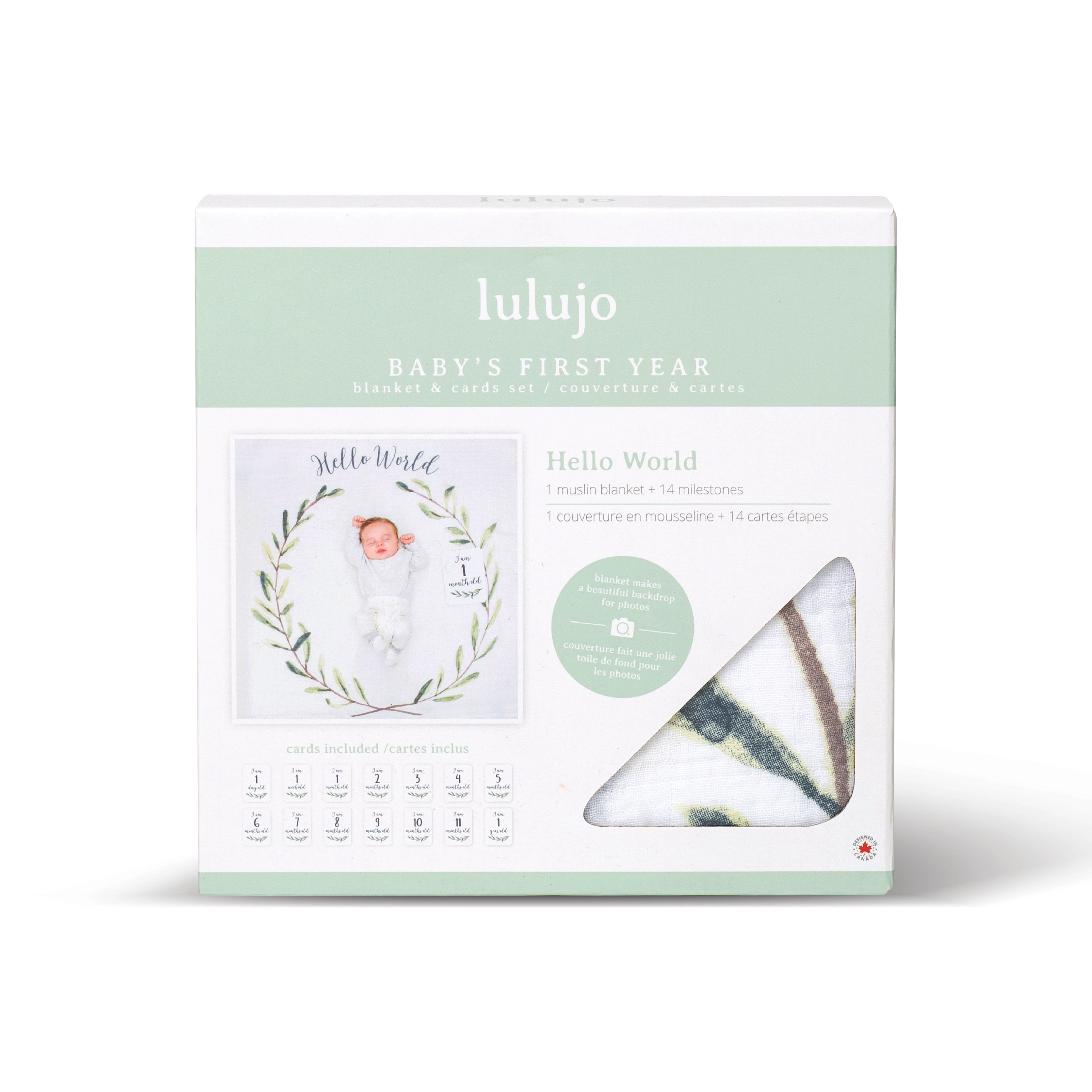 Large Cotton Swaddle and Milestone Cards &#39;Hello World&#39;