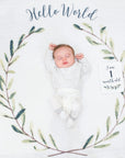 Large Cotton Swaddle and Milestone Cards 'Hello World'