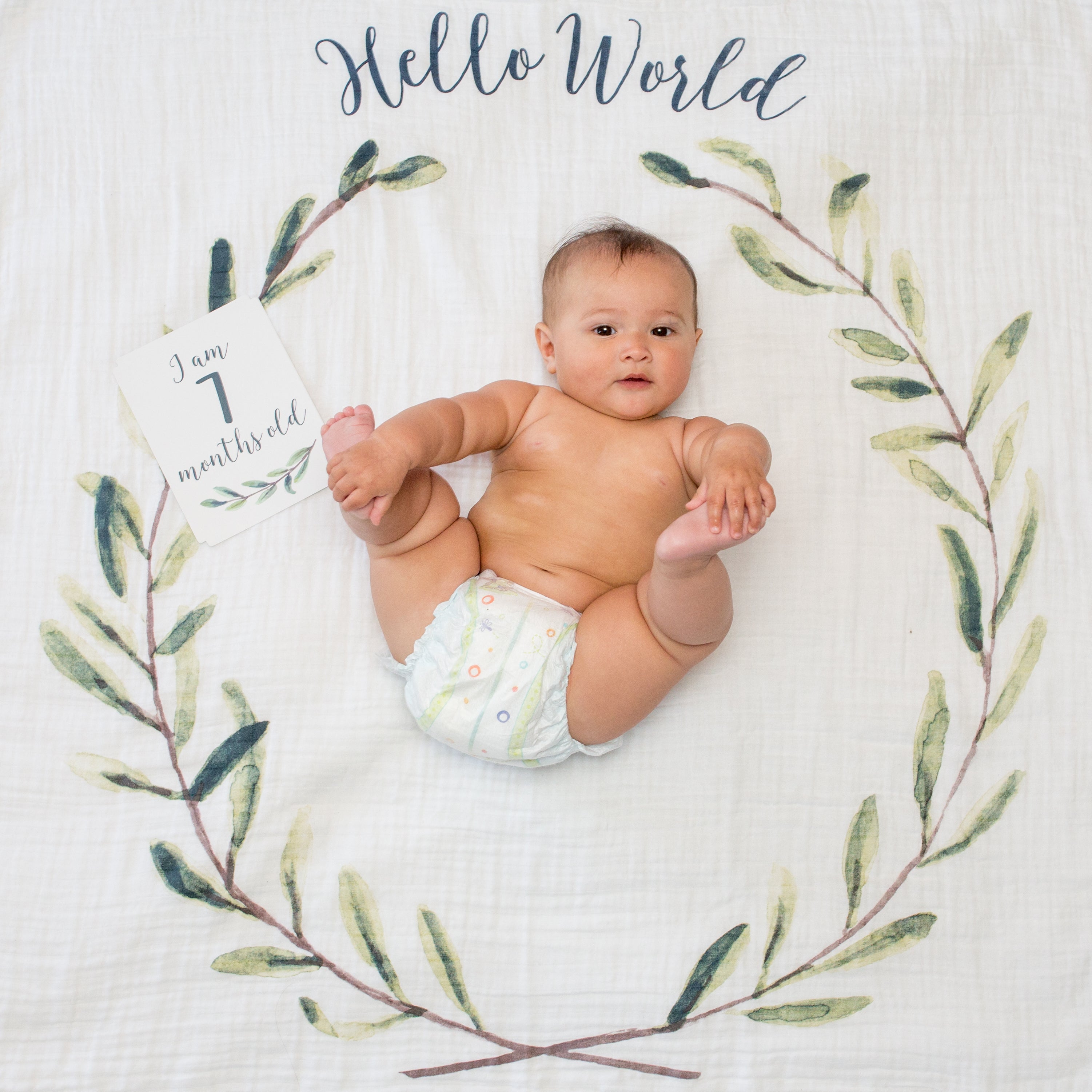 Large Cotton Swaddle and Milestone Cards &#39;Hello World&#39;