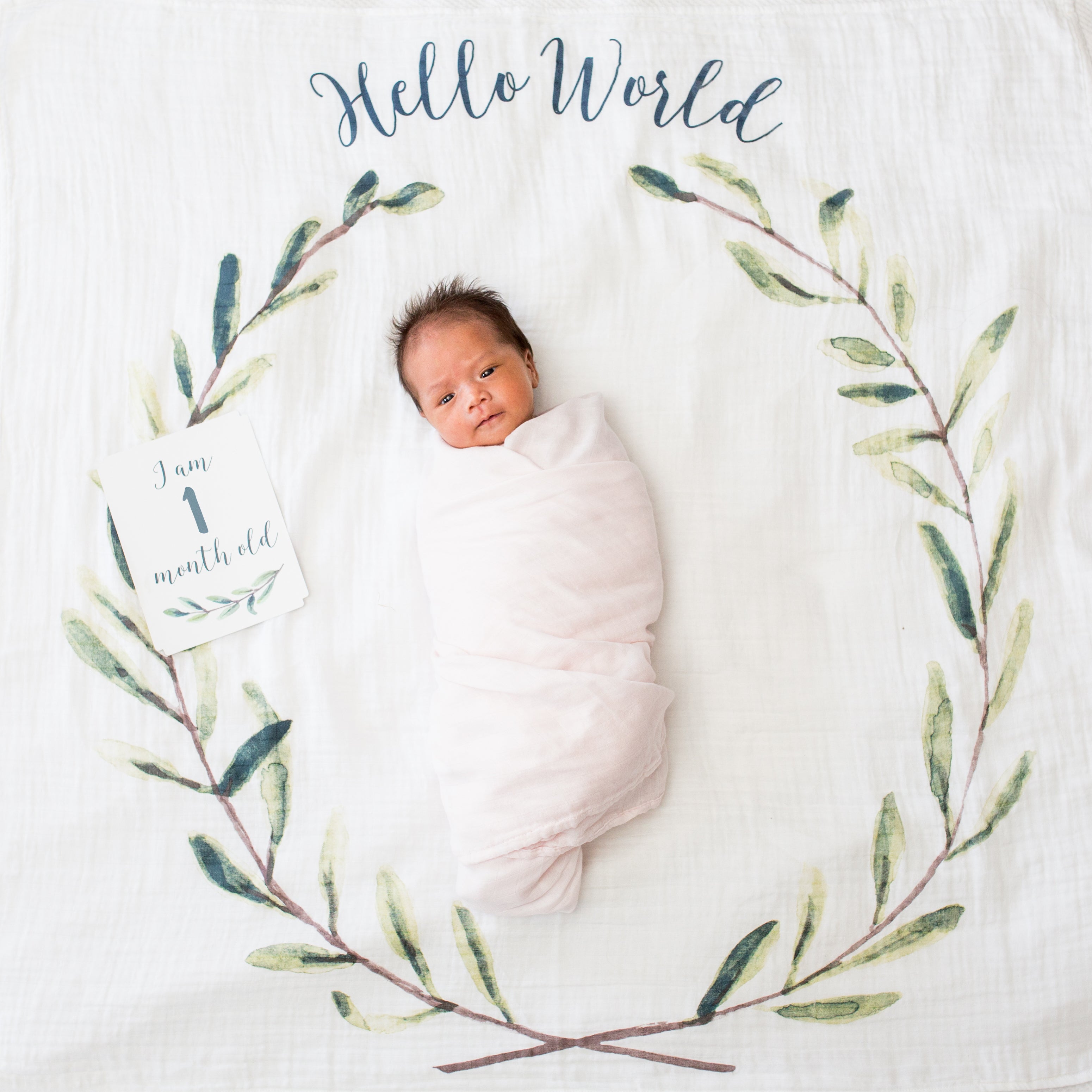 Large Cotton Swaddle and Milestone Cards &#39;Hello World&#39;