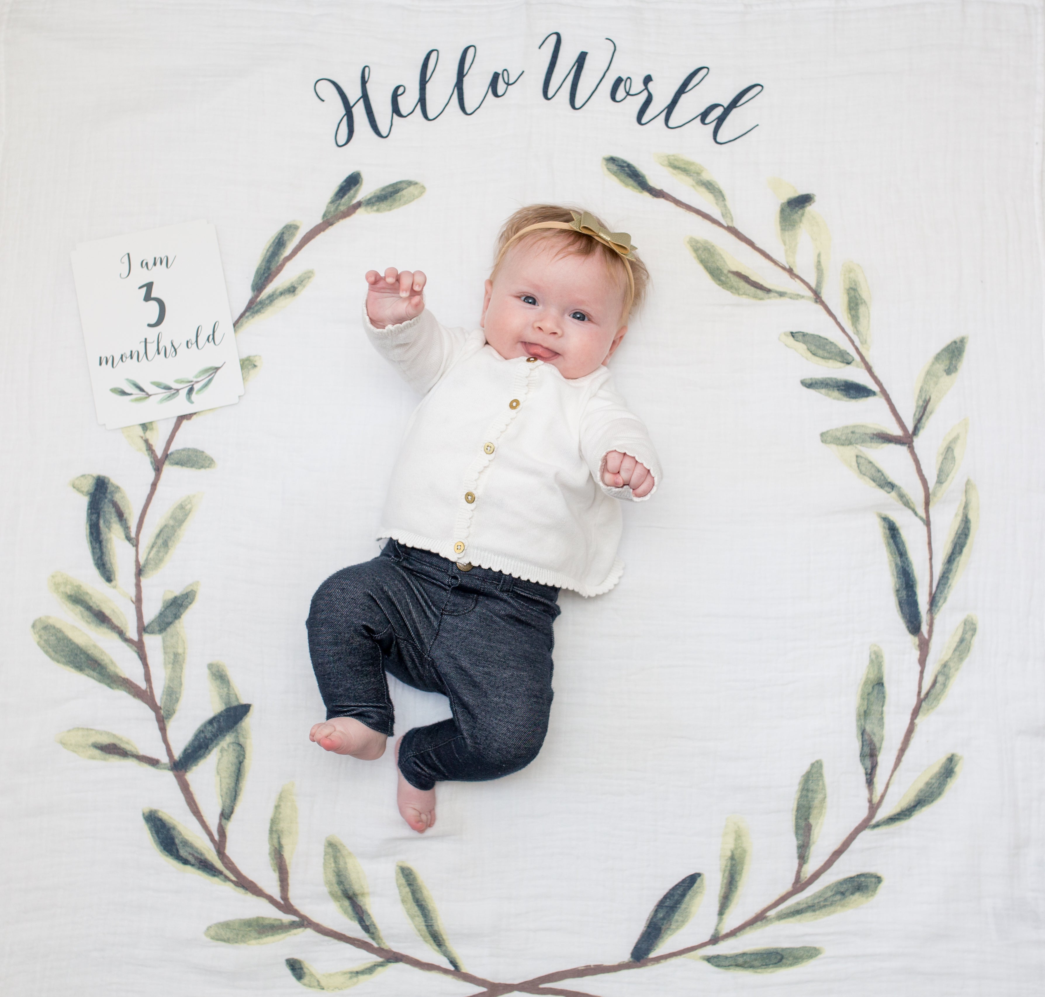 Large Cotton Swaddle and Milestone Cards &#39;Hello World&#39;