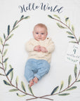 Large Cotton Swaddle and Milestone Cards 'Hello World'