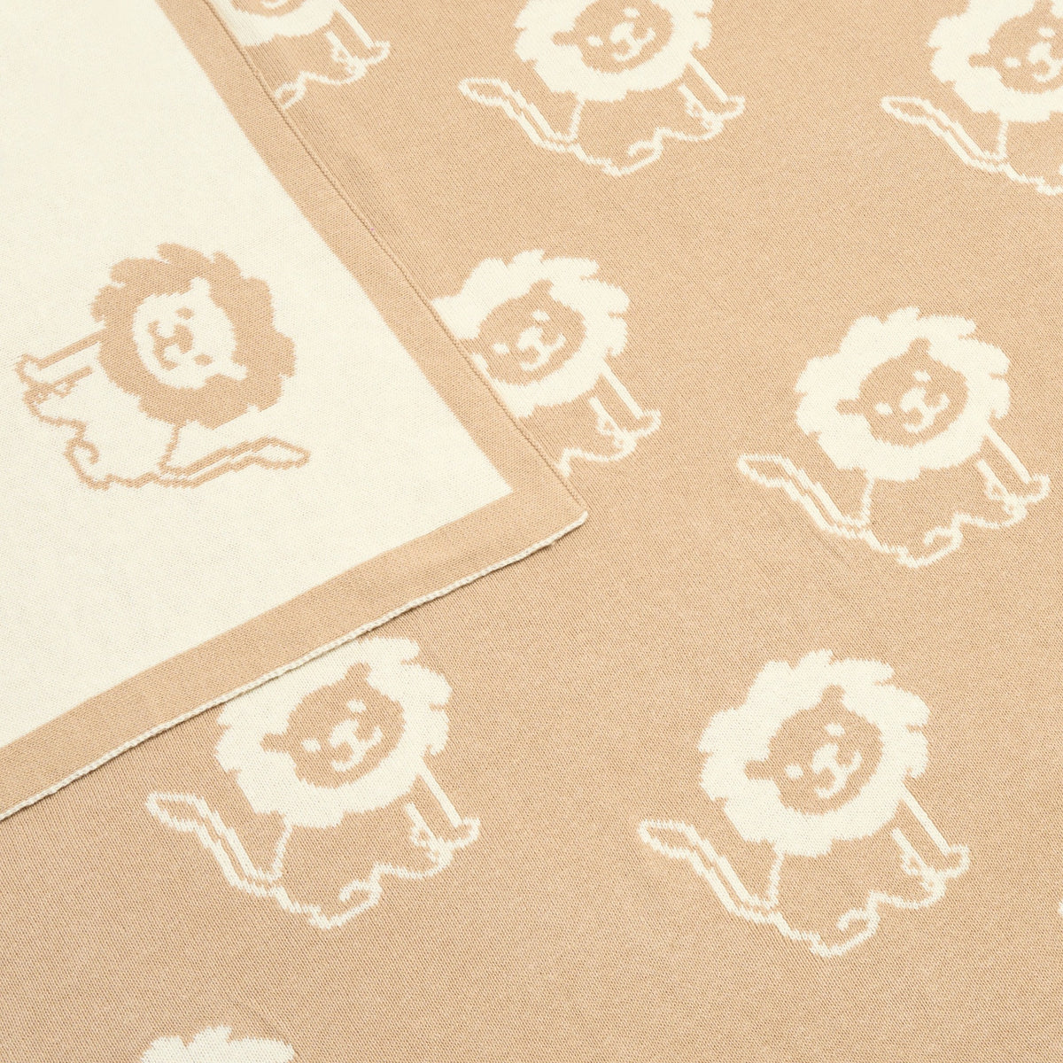  lion knitted reversible baby blanket beige 