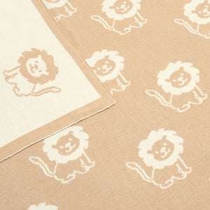  lion knitted reversible baby blanket beige 