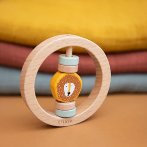 Round Wooden Lion Rattle Toy for babies, made from 100% FSC® certified beech.