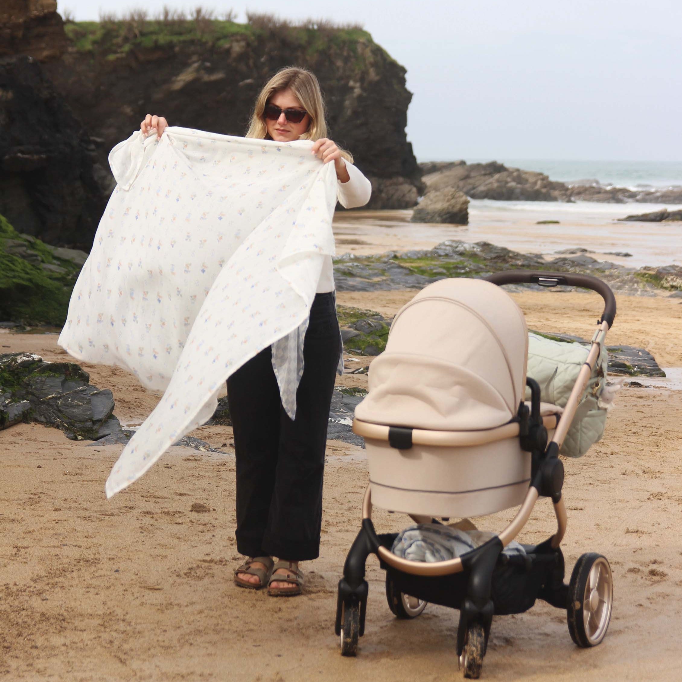 Organic Baby Muslin Swaddle &#39;Coastline&#39;