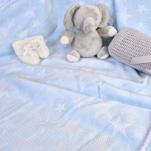 Personalisable Blue Star Embossed blanket wrap. Bumbles and Boo.