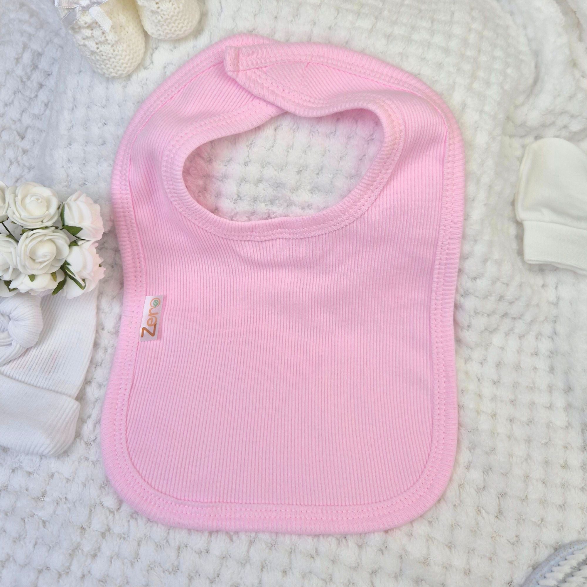 candy Pink ribbed baby bib eco friendly. bumbles and boo.