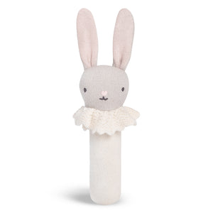 Soft cream knit stick rattle bunny with long ears