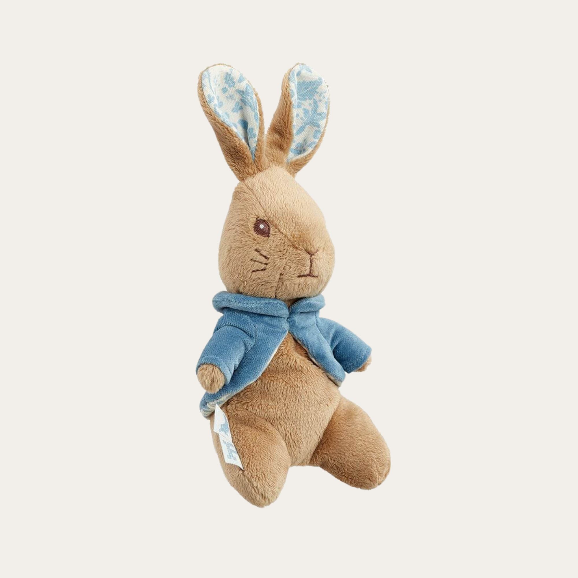 Soft toy signature plush Peter Rabbit toy with bean-filled tummy. Suitable from birth. Bumbles and boo.