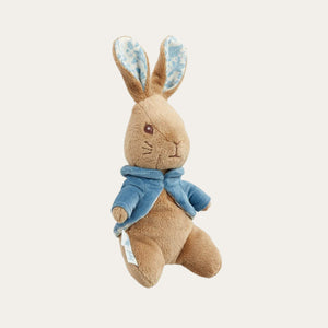 Soft toy signature plush Peter Rabbit toy with bean-filled tummy. Suitable from birth. Bumbles and boo.