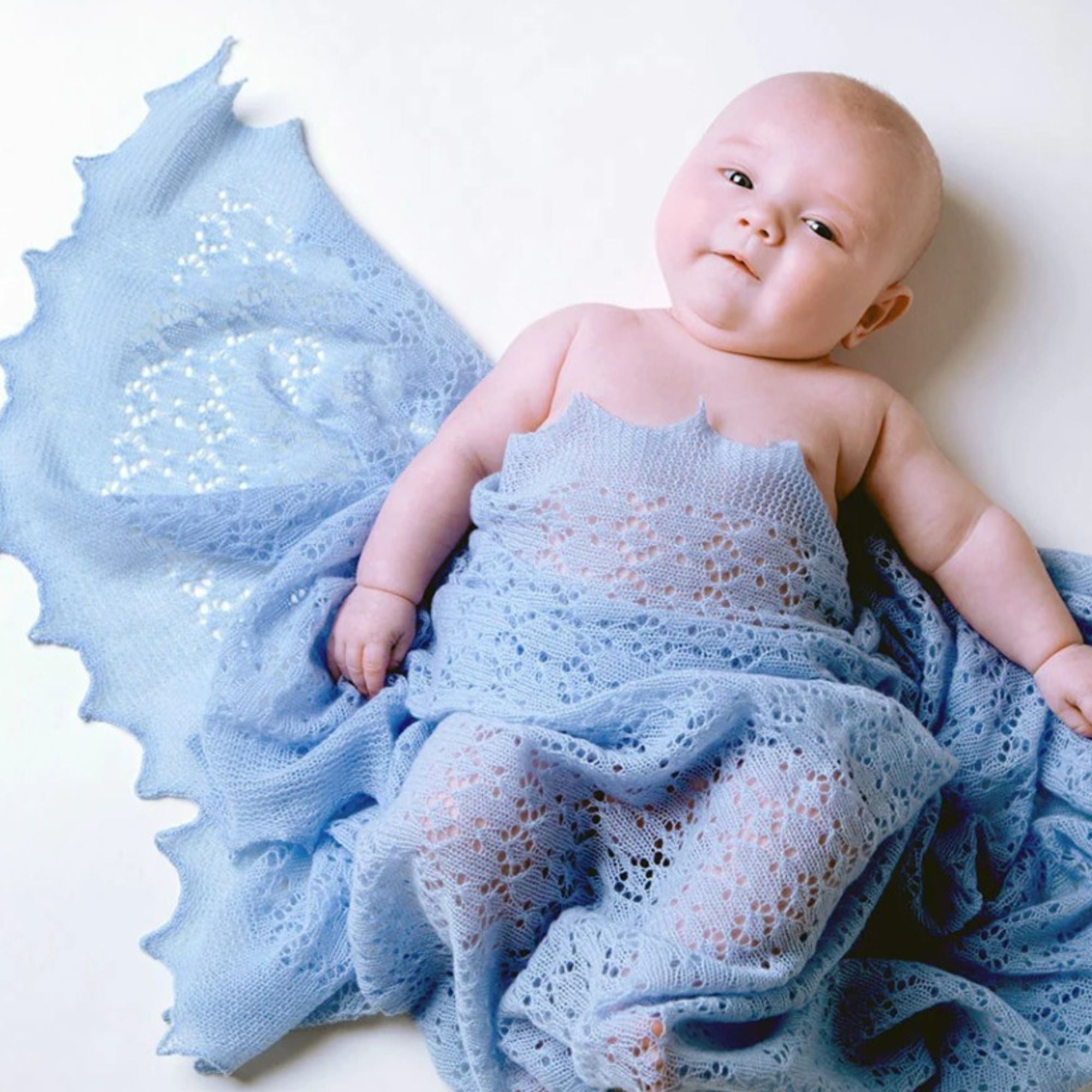 Beautiful soft blue cashmere shawl blanket, the perfect luxury new baby gift. Bumbles and Boo.