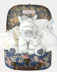 unisex new baby gifts trunk with zebra and baby bib