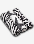 New Baby Gift Set of 3 organic sensory black and white muslins with animal print to help with brain development