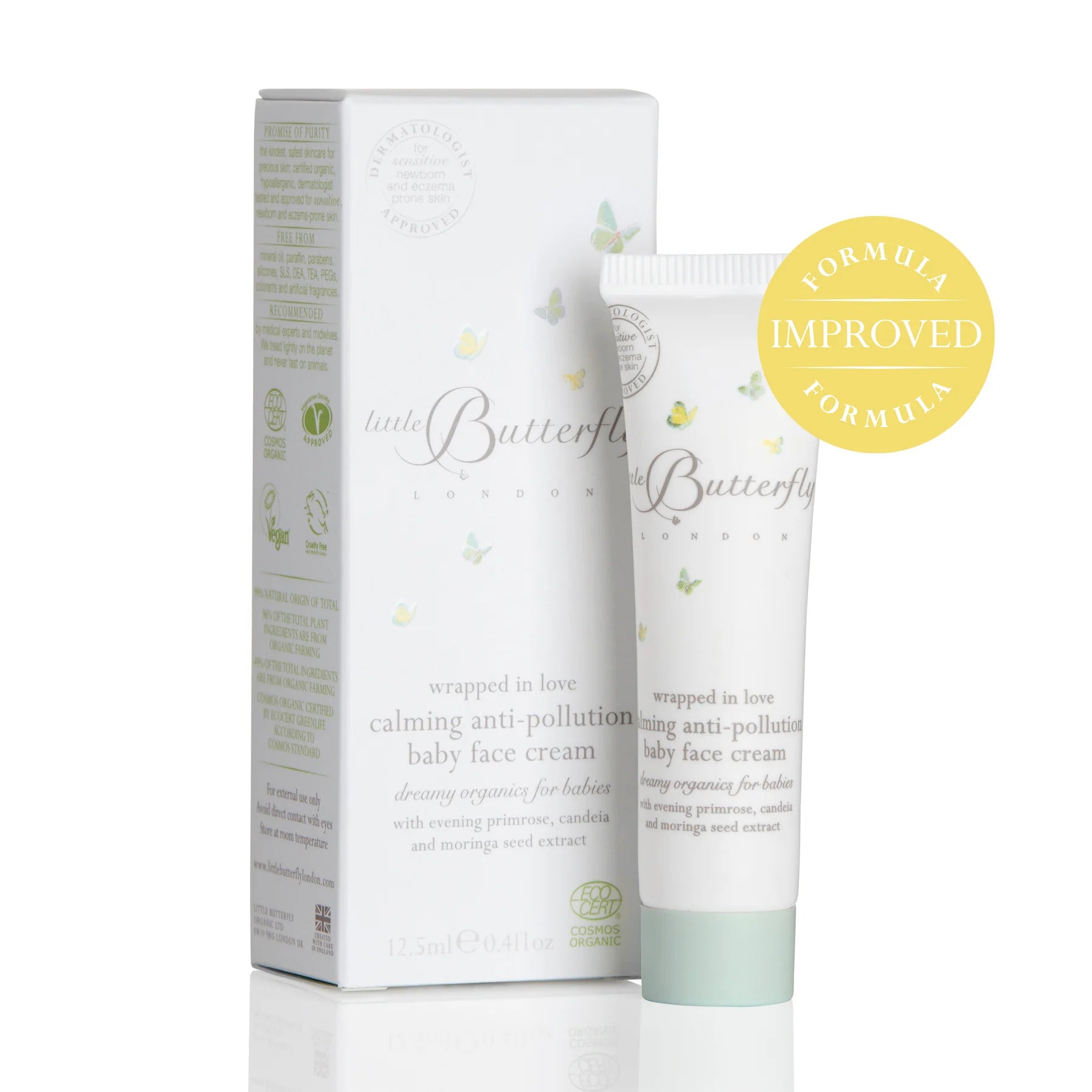 Travel size tube of baby face cream to help protect from pollutants