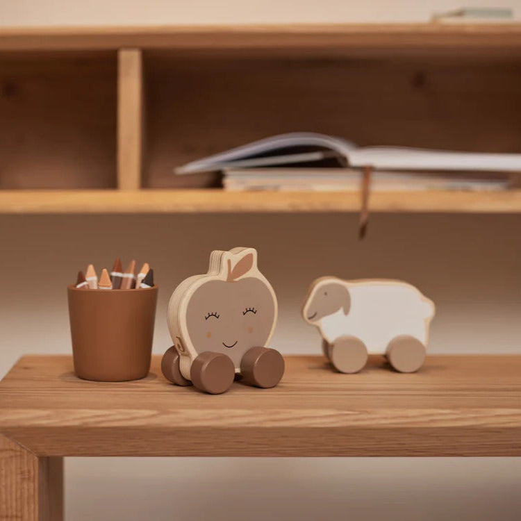 apple-shaped Wooden Toy Car with smooth wheels