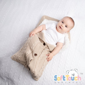 biscuit recycled cable knit baby swaddle wrap – size NB-6 months