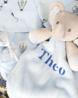 baby boy elephant comforter with personalised name in embroidery 