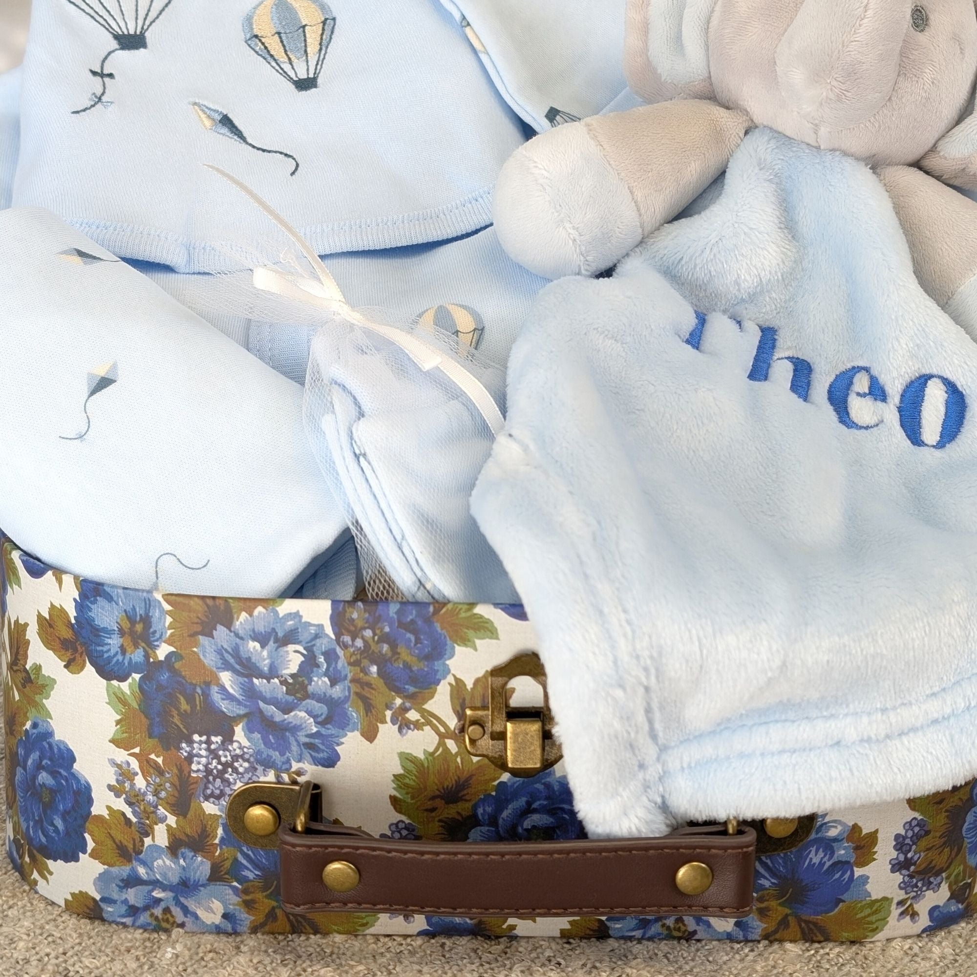 floral keepsake trunk with personalised elephant comforter 