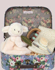 baby gifts hamper louise lamb includes lamb soft toy, teething ring, muslin square and silver brush and comb set