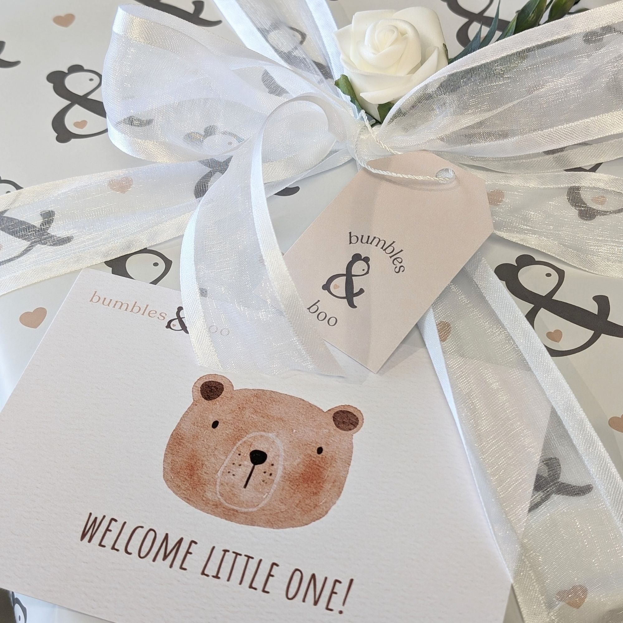 Baby greetings card and gift wrapping.