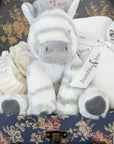 unisex new baby gifts trunk with zebra and baby bib