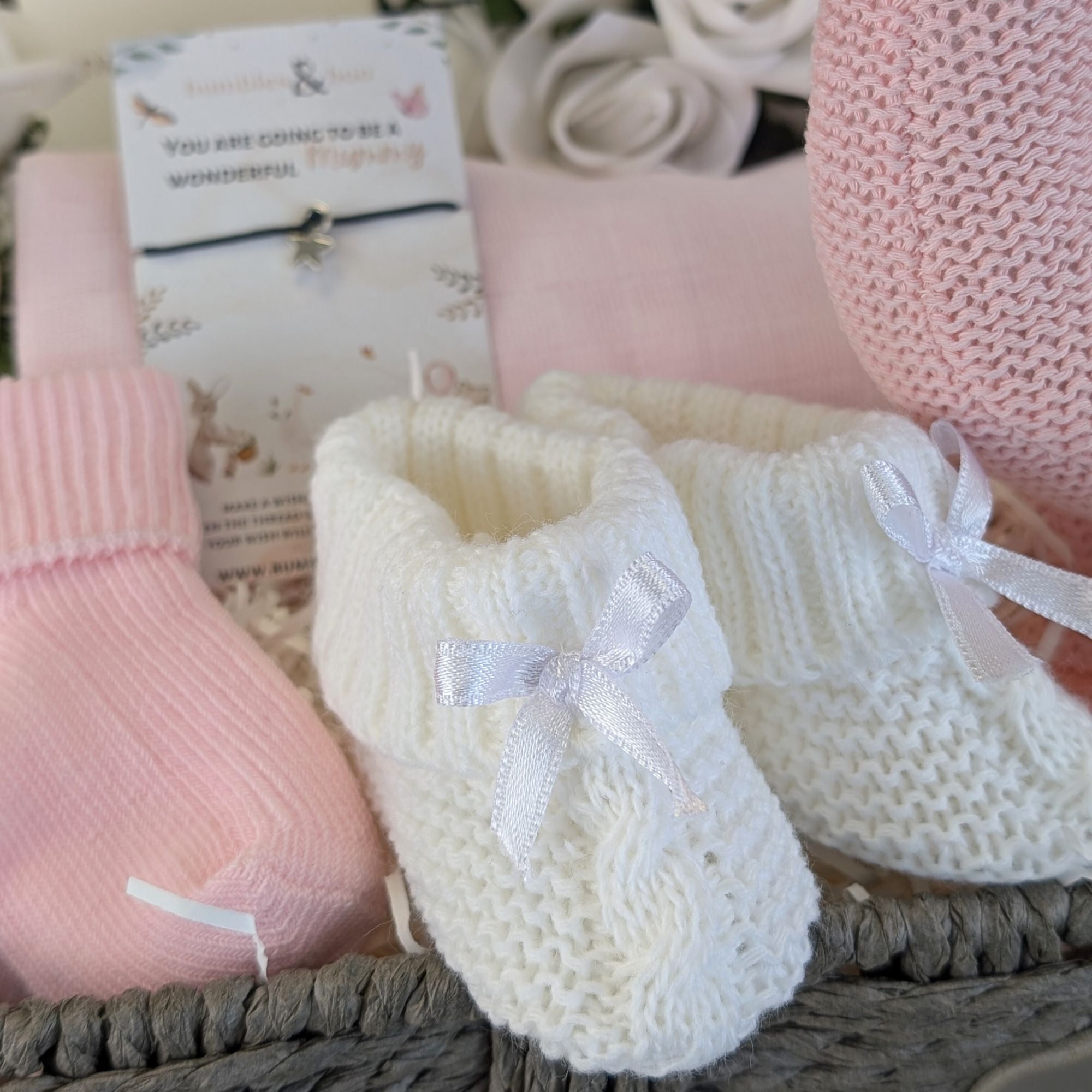 White baby booties.