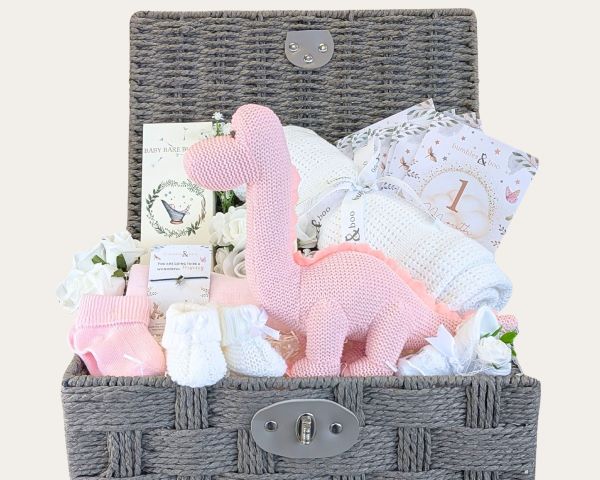 Baby girl gifts basket.