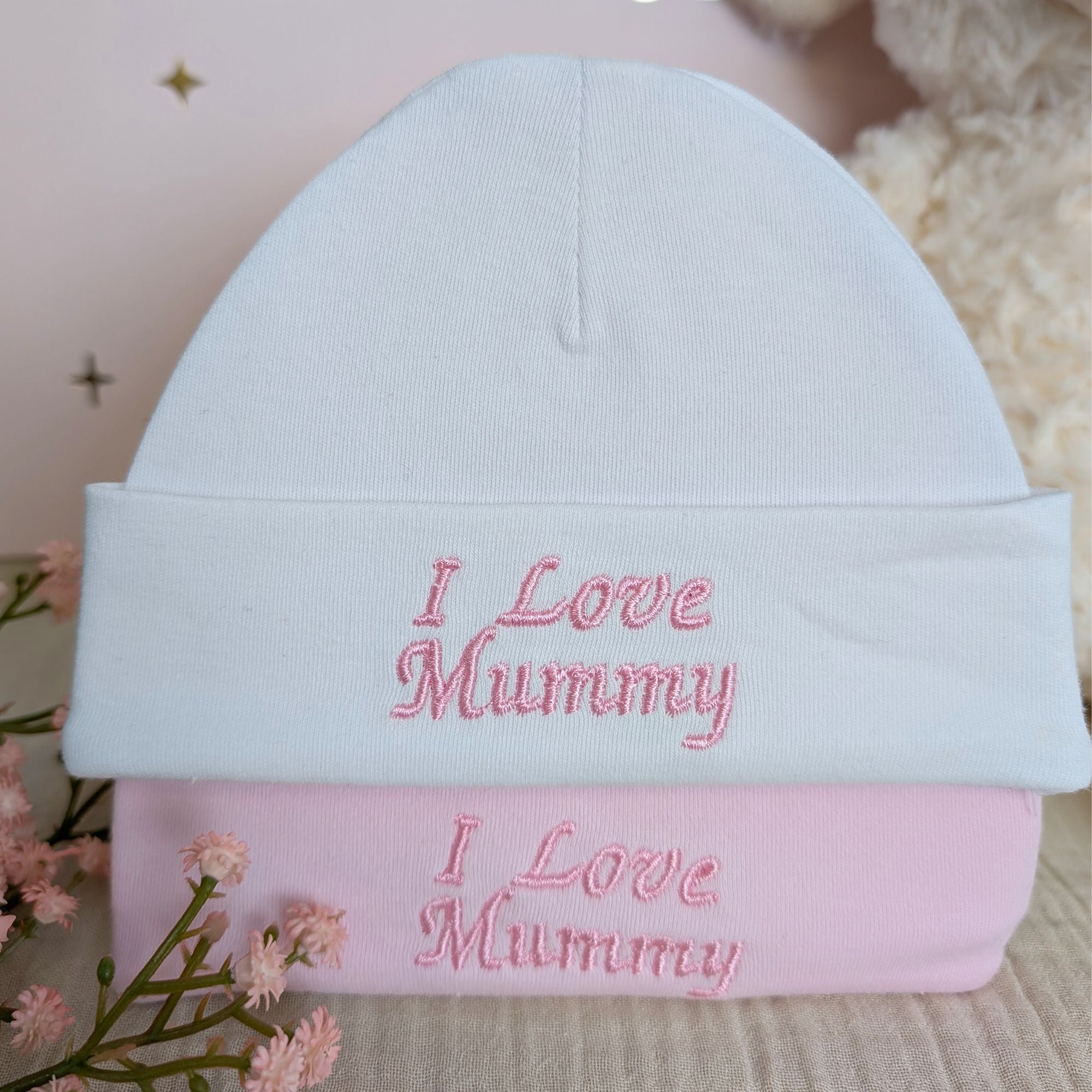 'I Love Mummy' 2 Pack Pink and White Hat - Bumbles & Boo