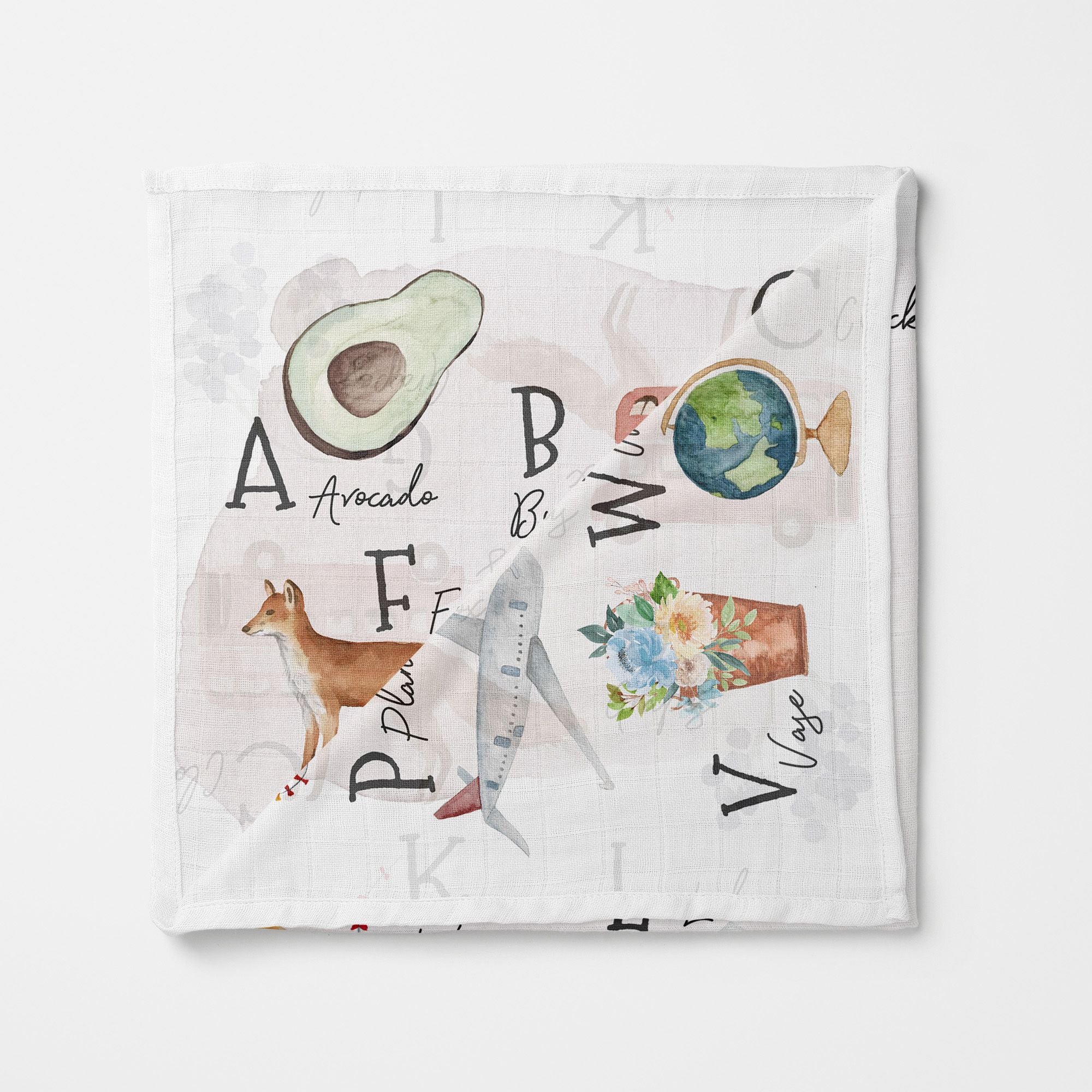 baby swaddle with alphabet design