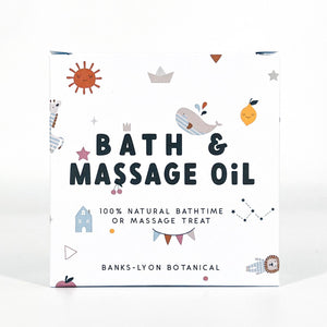 Baby bath and massage oil in a box from Banks Lyon