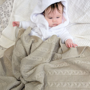 beige knit baby blanket eco friendly.