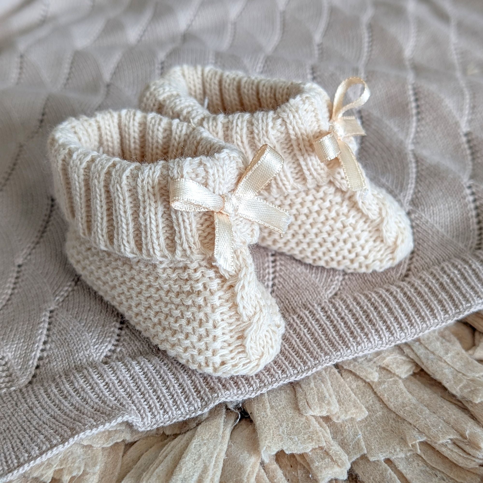 beige knit baby booties