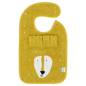 Yellow baby bib with lion face organic