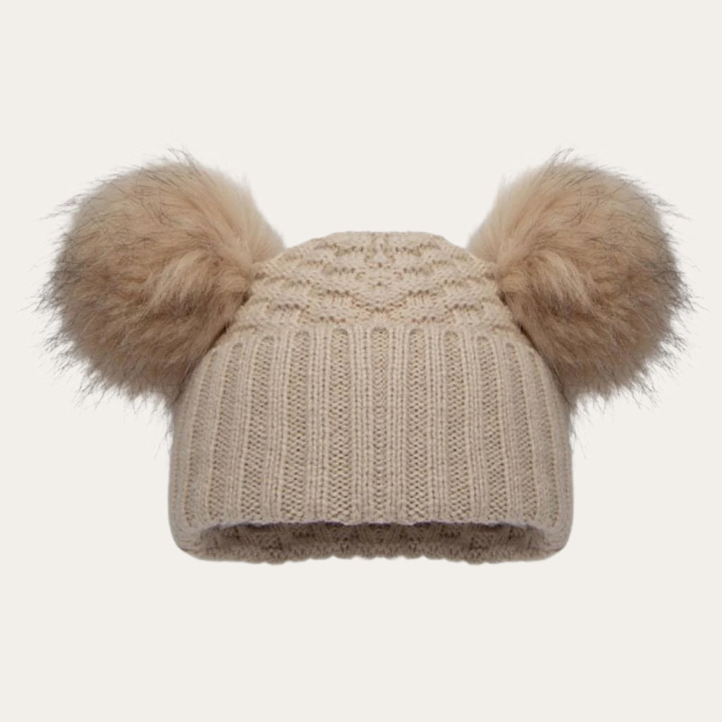 Biscuit Double PomPom Knitted Hat Baby Hat