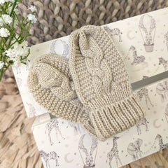 Baby Mittens Recycled Cable Knit - Biscuit