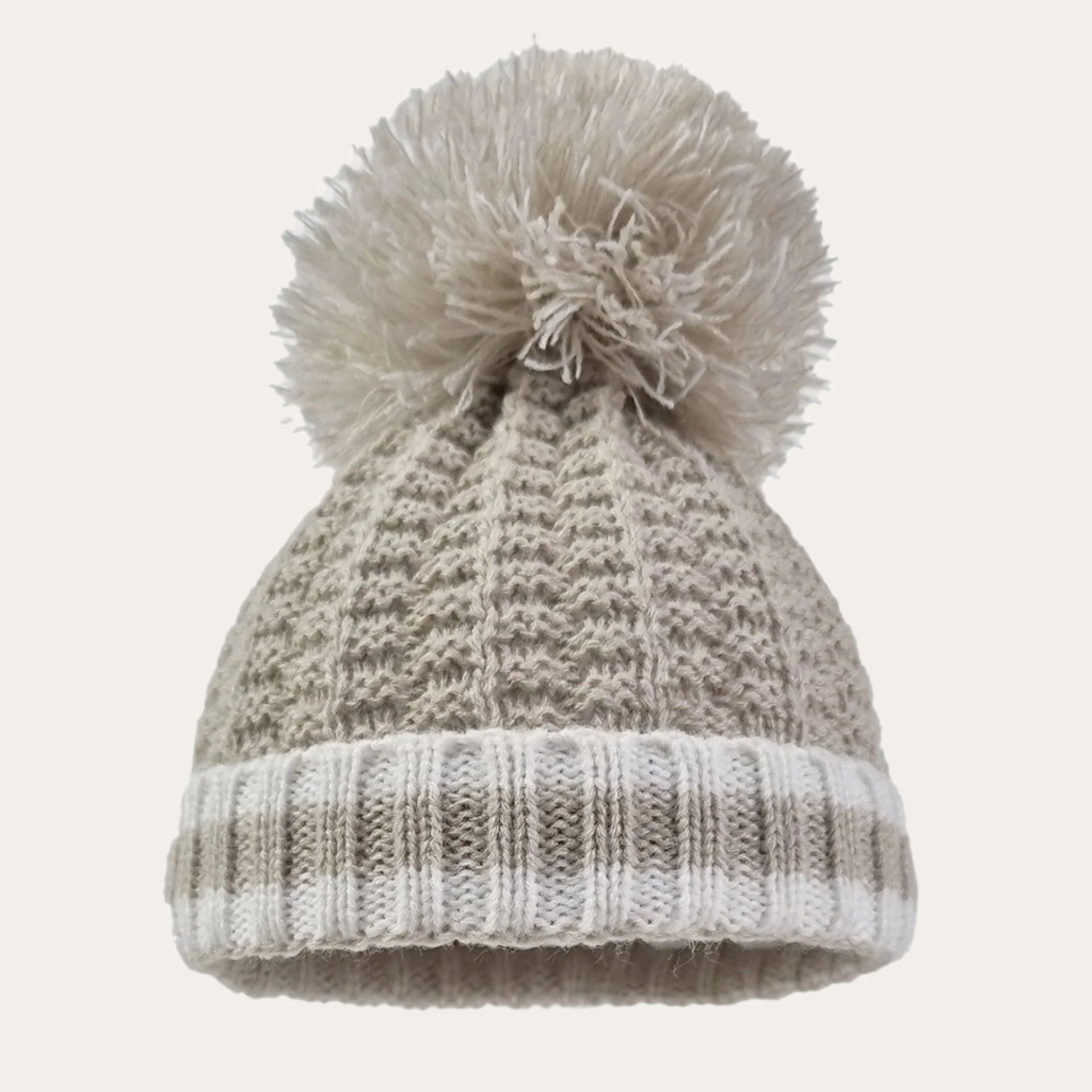 Biscuit Ribbed Hat with ribbed hat, turnover brim, large pom-pom.  Perfect baby winter gift