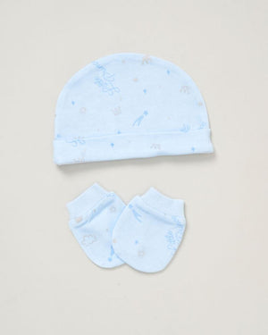 blue little prince baby hat and mittens set