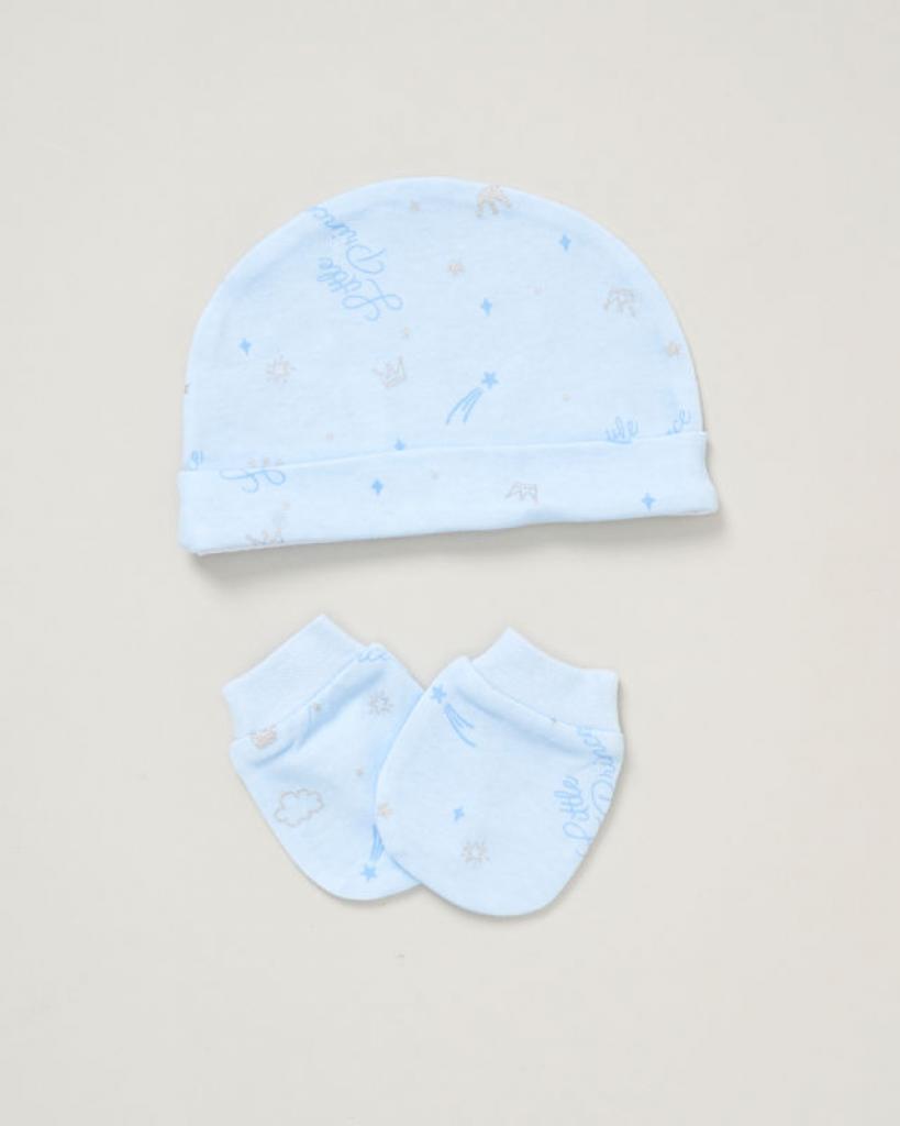 blue little prince baby hat and mittens set